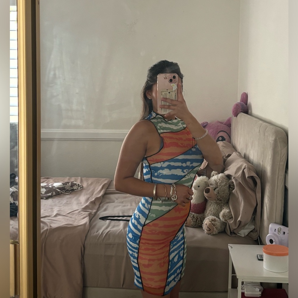 Colorblock Mini Dress - Blue/combo